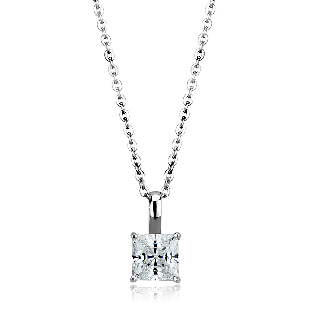 LOS894 - Rhodium 925 Sterling Silver Chain Pendant with AAA Grade CZ in Clear-0