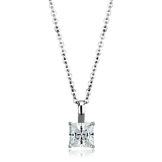 LOS894 - Rhodium 925 Sterling Silver Chain Pendant with AAA Grade CZ  in Clear-0