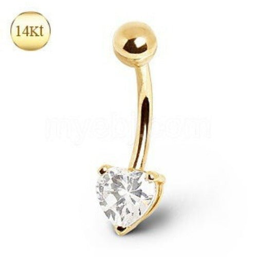 14Kt Yellow Gold Navel Ring with Heart Gem Prong Setting-2