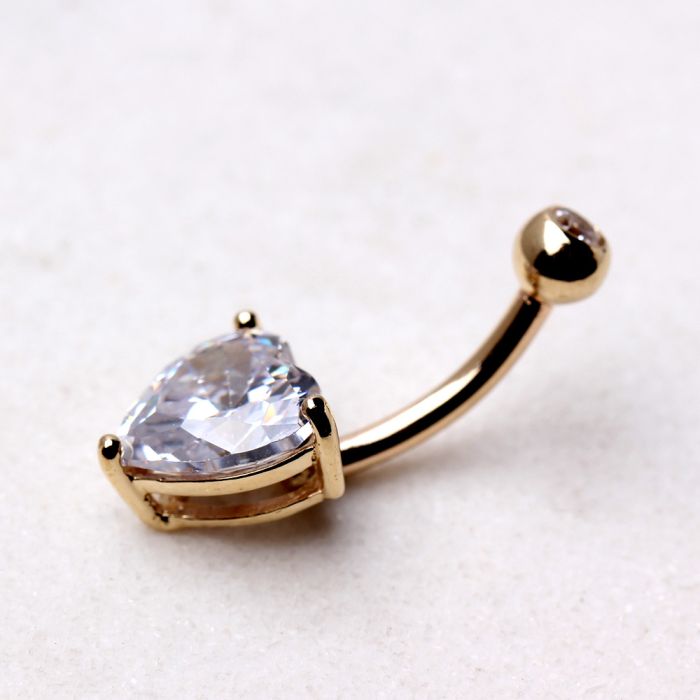 14Kt Yellow Gold Navel Ring with Heart Gem Prong Setting-1