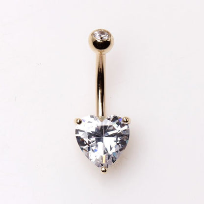 14Kt Yellow Gold Navel Ring with Heart Gem Prong Setting-0