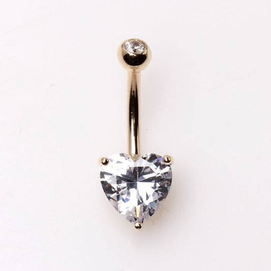 14Kt Yellow Gold Navel Ring with Heart Gem Prong Setting-0